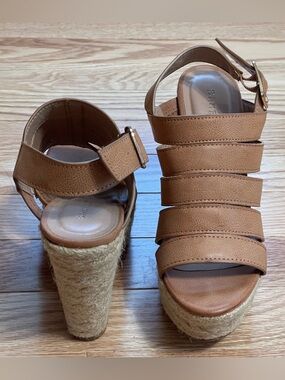 BAMBOO Tan Braided Espadrille Wedge Sandals